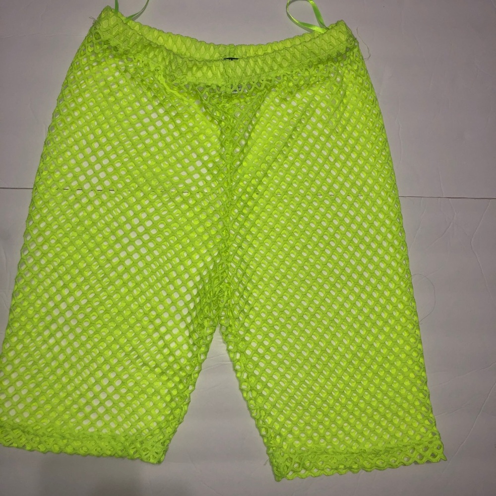 Lime green fishnet shorts